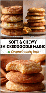 Plate of soft chewy Snickerdoodle Cookies dusted with cinnamon sugar, perfect for holiday baking.